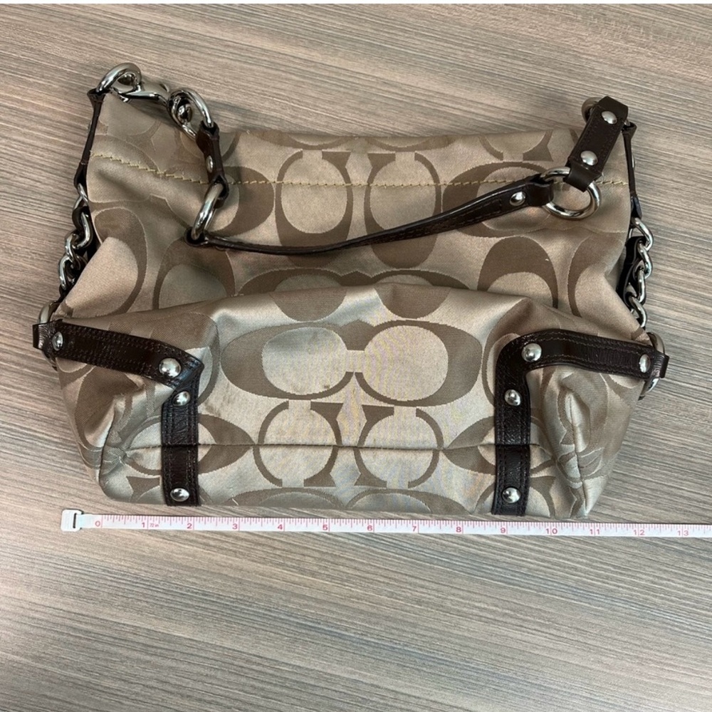 Coach Brown and Tan Shoulder Bag with Signature Monogram